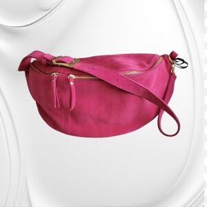 Marlon Made In Italy Suede Leather Fuscia Crossbody Bag NEW